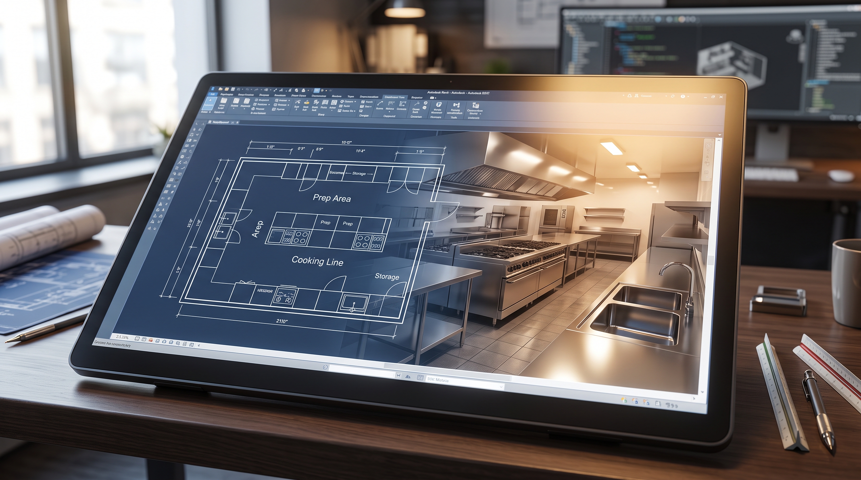 Conception 3D de cuisine professionnelle